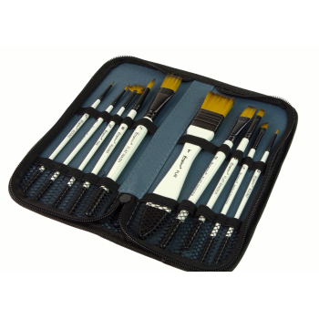 Zestaw Artysty W Piórniku Pędzle Akrylowe 10 Sztuk