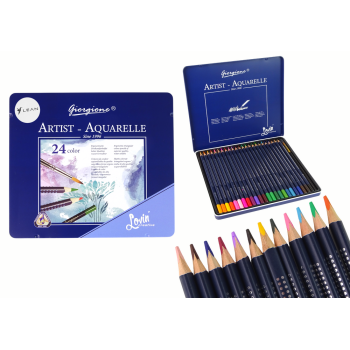 Zestaw 24 Kredek Akwarelowych Metalowy Pojemnik