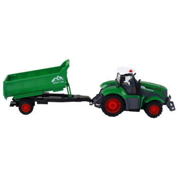 Zdalnie Sterowany Ciągnik Traktor R/C z Przyczepą 1:24 Światła Zielony