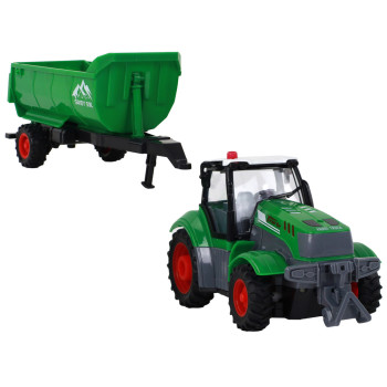 Zdalnie Sterowany Ciągnik Traktor R/C z Przyczepą 1:24 Światła Zielony