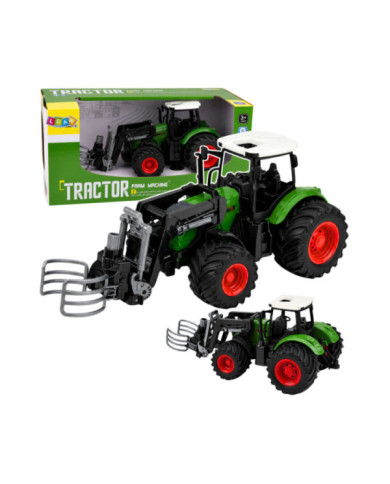 Traktor Rolniczy Farmerski z Chwytakiem Do Bel Gumowe Koła Zielony 1:24