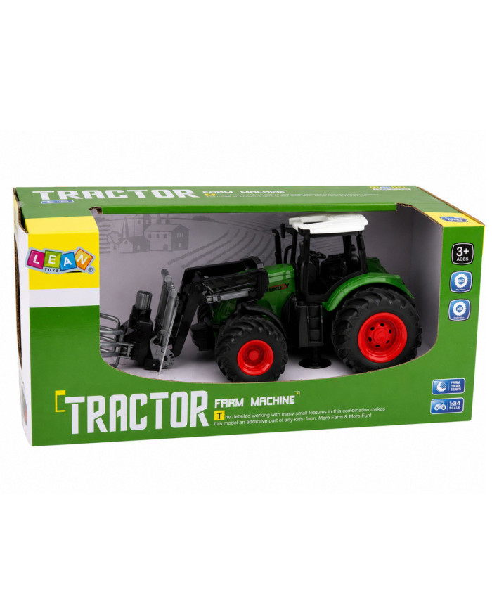 Traktor Rolniczy Farmerski z Chwytakiem Do Bel Gumowe Koła Zielony 1:24