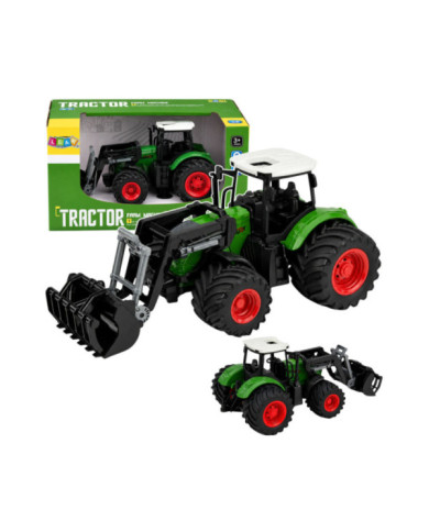 Traktor Rolniczy Farmerski Z Ładowaczem Czołowym Gumowe Koła Zielony 1:24