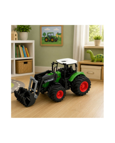 Traktor Rolniczy Farmerski Z Ładowaczem Czołowym Gumowe Koła Zielony 1:24