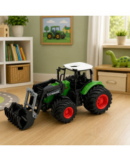 Traktor Rolniczy Farmerski Z Ładowaczem Czołowym Gumowe Koła Zielony 1:24