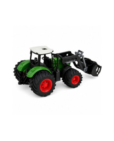 Traktor Rolniczy Farmerski Z Ładowaczem Czołowym Gumowe Koła Zielony 1:24