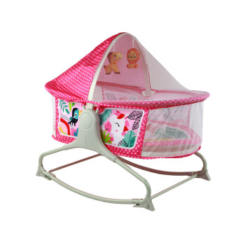 Wielofunkcyjne Łóżeczko Bujaczek 2w1 Mata Dziecięca Dźwięki Wibracje Różowa
