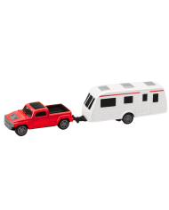 Zestaw Samochód Metalowy Z Kamperem Przyczepa Czerwony