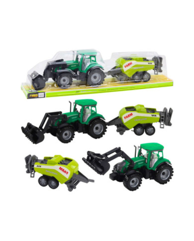Zestaw Traktor Z Ładowaczem i Prasą Rolniczą Zielony