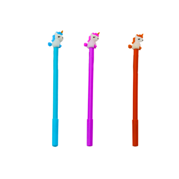 Długopis Z Jednorożcem Zatyczka Czarny Wkład Mix Fioletowy Pomarańczowy 0.5mm