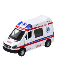 Karetka Ambulans Metalowy Z Napędem Pull Back Światła Dźwięki Biały 1:32