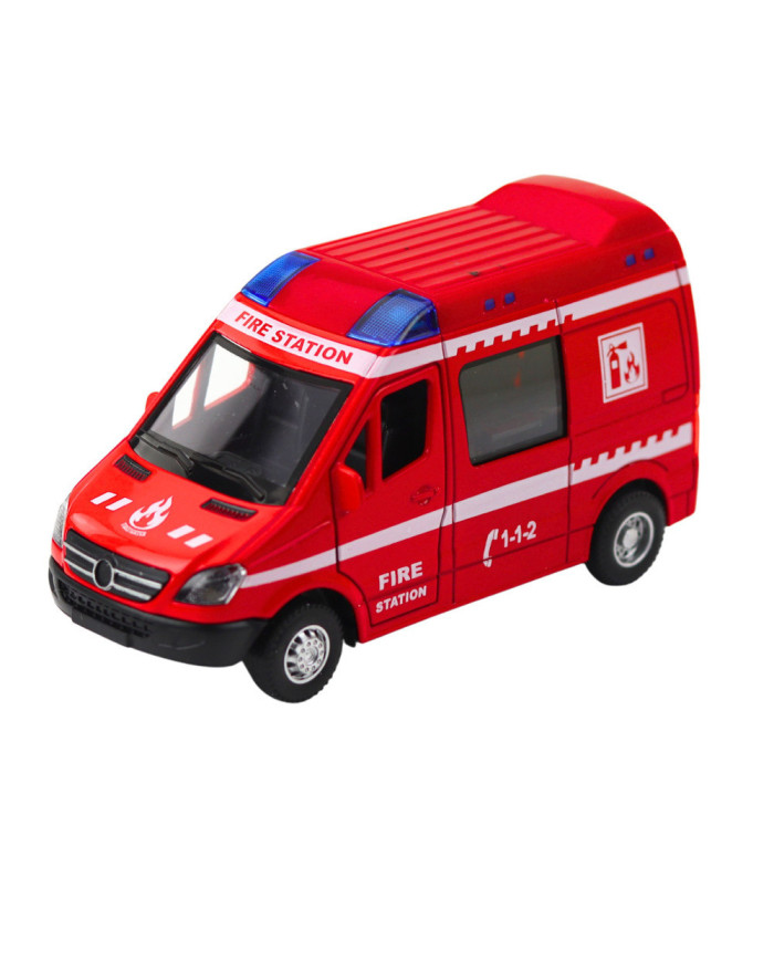 Samochód Strażacki Metalowy Napęd Pull Back Światła Dźwięki Czerwony 1:32