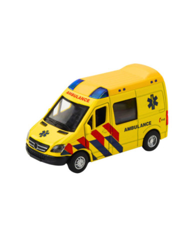 Karetka Ambulans Metalowy Z Napędem Pull Back Światła Dźwięki Żółty 1:32