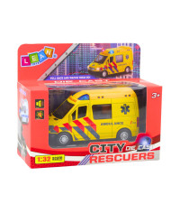 Karetka Ambulans Metalowy Z Napędem Pull Back Światła Dźwięki Żółty 1:32
