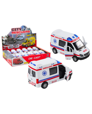 Ambulans Karetka 1:32 Otwierane Drzwi Światła Dźwięki Napęd Biała