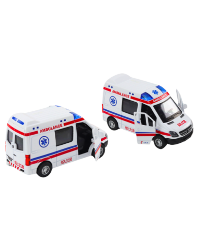 Ambulans Karetka 1:32 Otwierane Drzwi Światła Dźwięki Napęd Biała