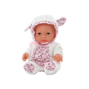 Mała Lalka Bobas Białe Ubranko Czapeczka Kokardka Uszy