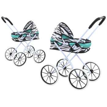 Wózek Dla Lalek Duże Koła Składany Zebra Turkus