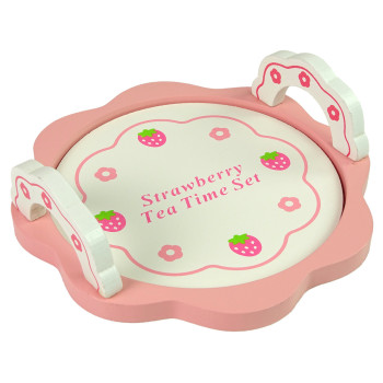 Drewniany Zestaw Do Herbatę Różowy Kwiatki Dzbanek Taca