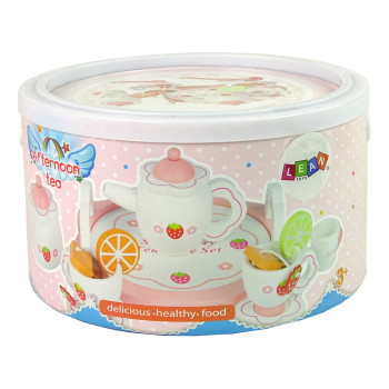 Drewniany Zestaw Do Herbatę Różowy Kwiatki Dzbanek Taca