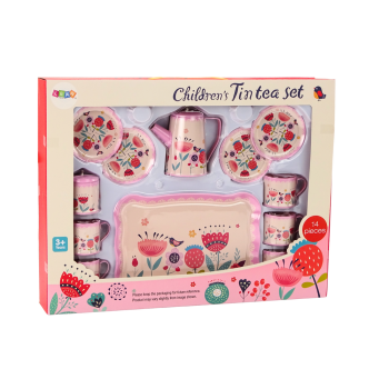 Zestaw Do Kawy Herbaty Filiżanki Czajnik Taca Różowy Kawiarnia 12 ele.