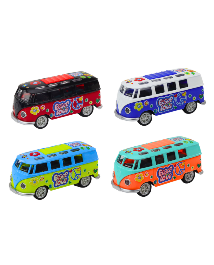 Camper Bus 1:32 Metalowy Światła Dźwięki Napęd Otwierane Drzwi