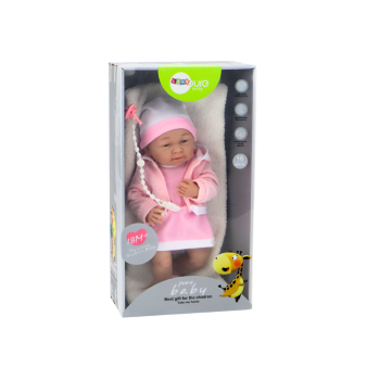 Lalka Bobas Ze Smoczkiem Sukienka Czapeczka Różowa Kocyk Akcesoria 35 cm