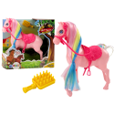 Figurka Koń Z Kolorową Grzywą Różowe Siodło Szczotka Farma Różowy