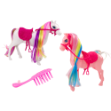 Figurka Koń Z Kolorową Grzywą Różowe Siodło Szczotka Farma Biały Różowy