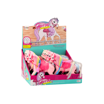 Figurka Koń Z Kolorową Grzywą Różowe Siodło Szczotka Farma Biały Różowy