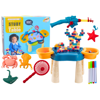 Wielofunkcyjny Stolik 4w1 Klocki Łowienie Ryb Rysowanie Niebieski