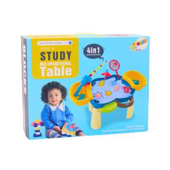 Wielofunkcyjny Stolik 4w1 Klocki Łowienie Ryb Rysowanie Niebieski