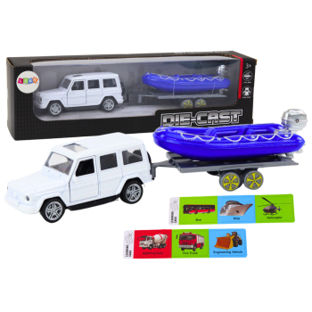 Auto Terenowe Z Przyczepą I Motorówką Metalowy Biały Niebieski