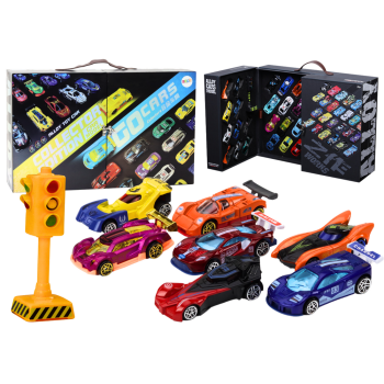 Zestaw Resoraków W Walizce Autka Sportowe Sygnalizacja Droga Zestaw 50 ele.