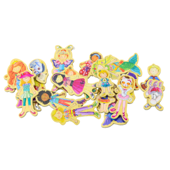 Zestaw Magnesy Drewniane Postacie W Przebraniach Kolorowe 20 Sztuk