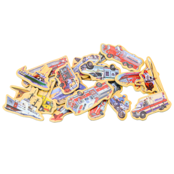 Zestaw Magnesy Drewniane Pojazdy Statki Samoloty 20 Sztuk