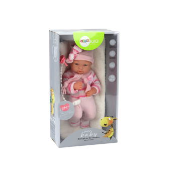 Lalka Bobas Sweterek w Paski Czapeczka Szalik Akcesoria Różowy