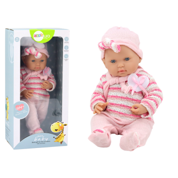 Lalka Bobas Sweterek w Paski Czapeczka Szalik Różowy