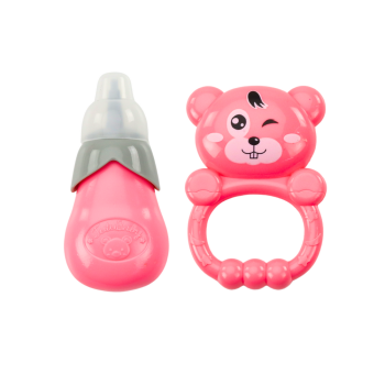 Lalka W Różowej Sukience Siusiająca Butelka Grzechotka Dźwięki