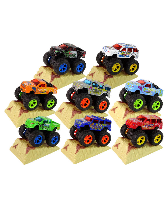 Auto Resorak Z Naciągiem Monster Truck Big Foot Gumowe Opony Rampa